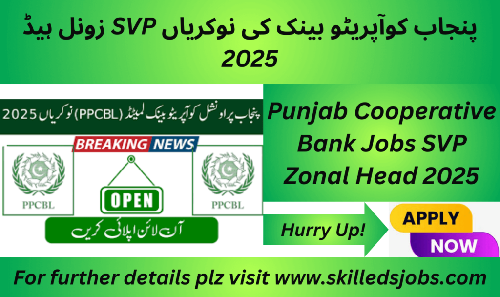 Punjab Cooperative Bank Hiring SVP Zonal Head 2025 – Apply for this leadership role in Lahore now.